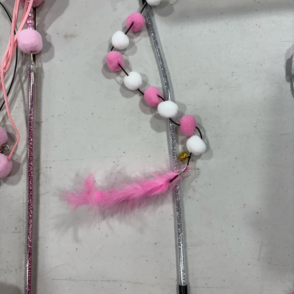 Pink Cat Teaser Wand with Pom Poms